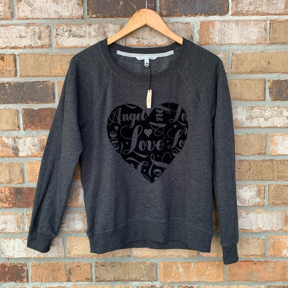 Victoria's Secret Tops - Victoria’s Secret Grey Velvet Heart Sweatshirt